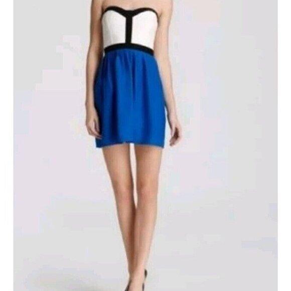 Parker Women Corset Silk Mini Dress Short Sleeve White Blue Size XS - Picture 1 of 11
